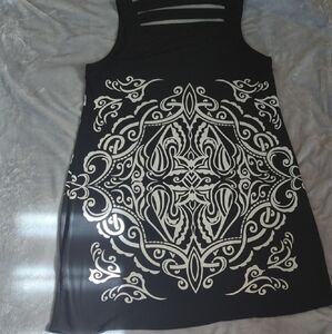 Black and White Patterned Sleeveless Dress